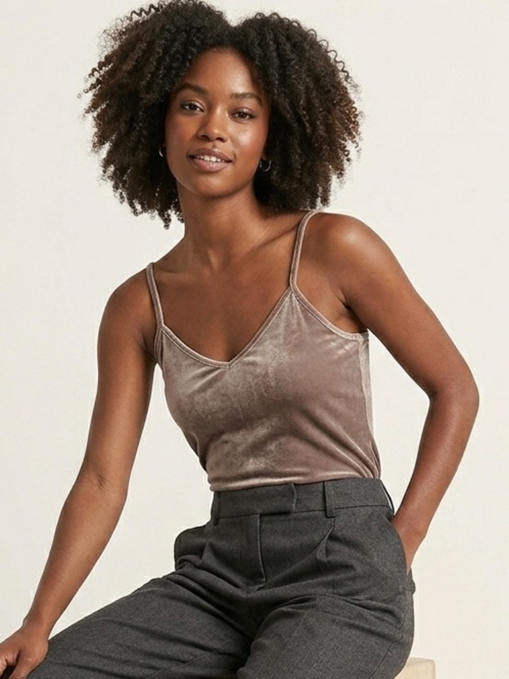 Velour v-neck strap crop top size s
